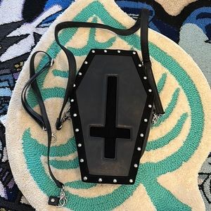 Leather and Velvet Reverse Cross Coffin Bag